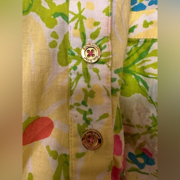 Lilly Pulitzer MD Blue Eyed Girl Print Roll Tab Shirt Shirt Dress Tropical Beach - Picture 4 of 7